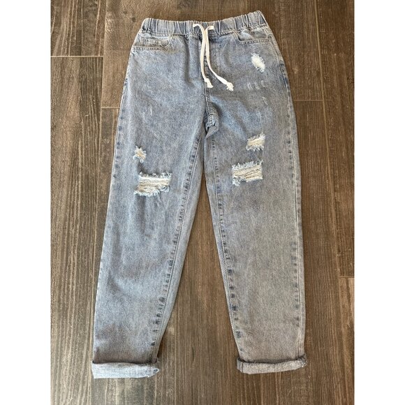 YMI Jeans USA XS Distressed Light Wash Denim Jogger Pants - Picture 1 of 5